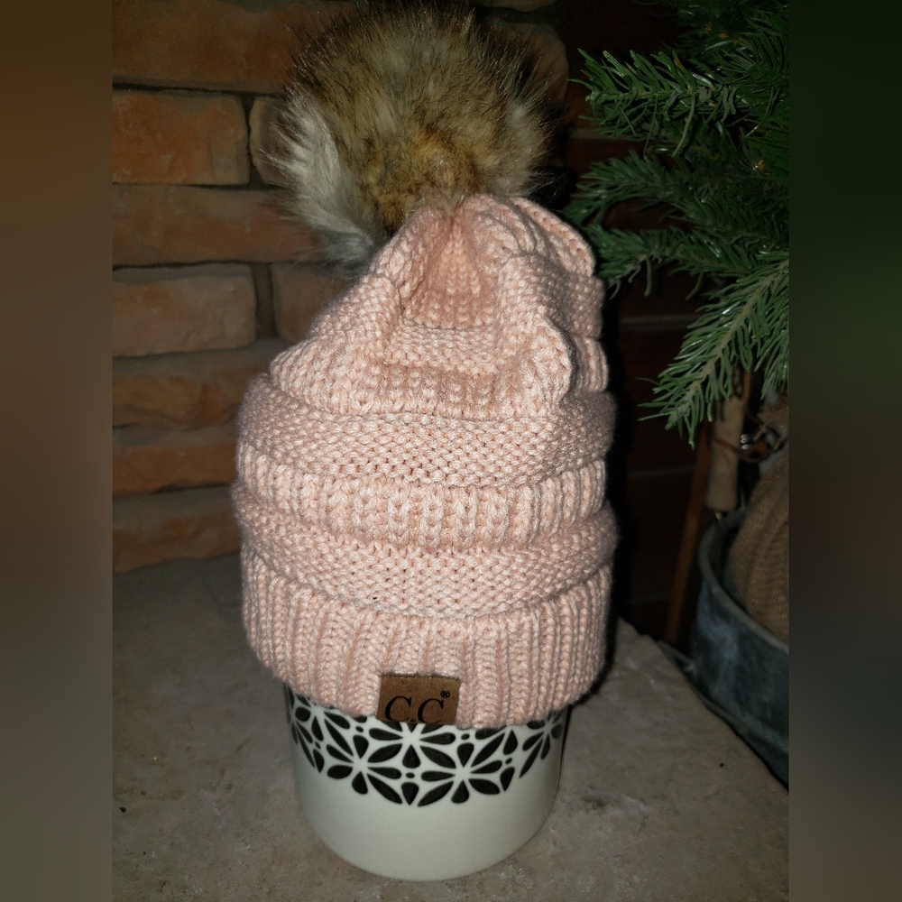 Fur Pom Cable Knit Beanie